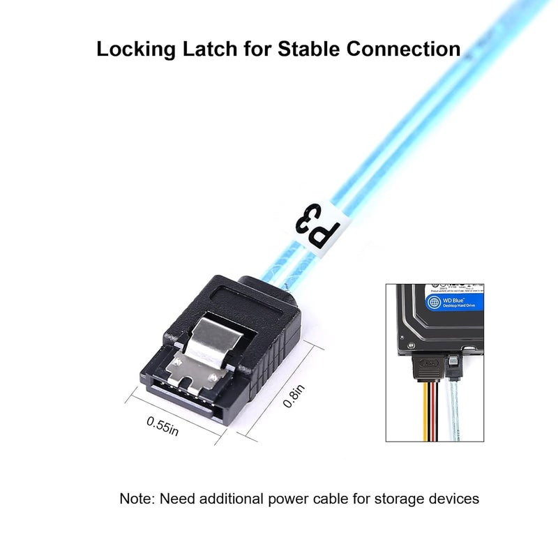 ADCAUDX كابل SATA III 5 حزمة: كابل SATA قصير 8 بوصة رفيع 0.2 متر، مرن مستقيم 6Gb بيانات مع قفل للقرص الصلب، SDD، HDD (0.6 قدم) - Image 3